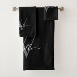 Elegant Monogram Black Grått Namn-skript