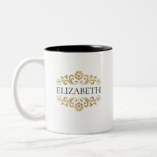 Elegant Monogram Black Guld 2-tonkaffe Mugg