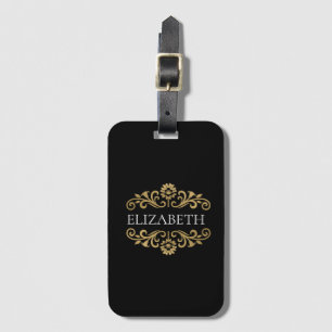 Elegant Monogram Black Guld Bagagebricka