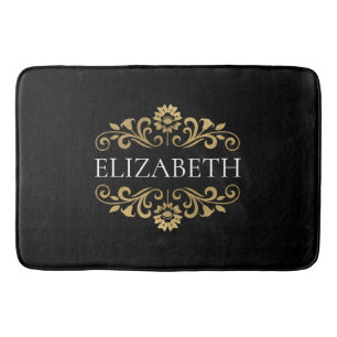 Elegant Monogram Black Guld Bath Mat Badrumsmatta