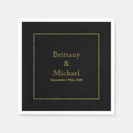 Elegant Monogram Black Guld Bröllop Napkins Pappersservett