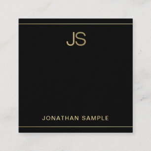 Elegant Monogram Black Guld Luxury Premium Thick Fyrkantigt Visitkort