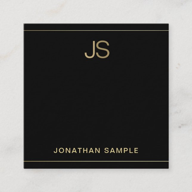 Elegant Monogram Black Guld Luxury Premium Thick Fyrkantigt Visitkort (Framsida)