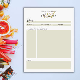 Elegant Monogram Black Guld Modern Recept Lakan Anteckningsblock