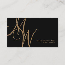Elegant Monogram Black Guld Modern Script Initiale