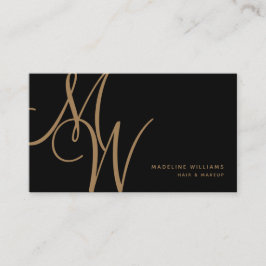 Elegant Monogram Black Guld Modern Script Initiale Visitkort