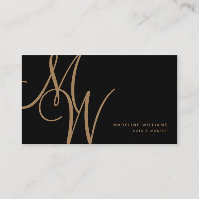 Elegant Monogram Black Guld Modern Script Initiale Visitkort (Framsida)