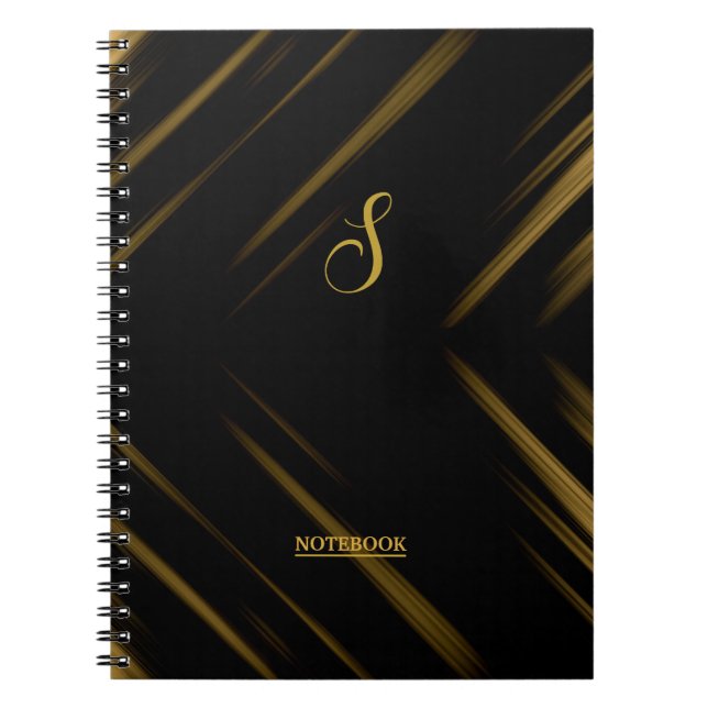 Elegant Monogram Black & Guld Mönster Anteckningsbok (Framsidan)