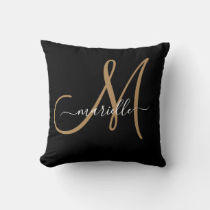 Elegant Monogram Black Guld Namn Dekorativ kudde