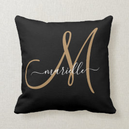 Elegant Monogram Black Guld Namn Dekorativ kudde
