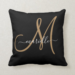 Elegant Monogram Black Guld Namn Dekorativ kudde