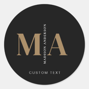 Elegant Monogram Black Guld Namn Runt Klistermärke