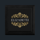 Elegant Monogram Black Guld Office School Minnesask<br><div class="desc">En elegant svart och guld blomstrar i presentlådan. Lägg till ditt namn mellan blommigten guld blomstrar på framsidan. Designad av Blackberry Boulevard.</div>