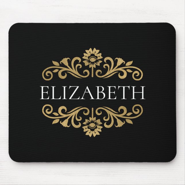 Elegant Monogram Black Guld Office School Musmatta (Framsidan)