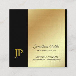 Elegant Monogram Black Guld Plain Luxury Linen Fyrkantigt Visitkort