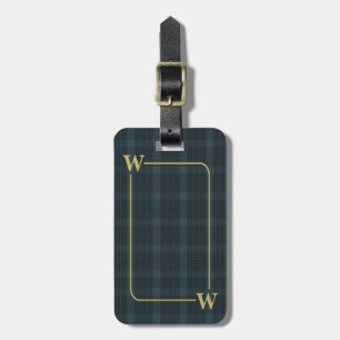 Elegant Monogram Black Guld Rutigt Streckmönster Bagagebricka