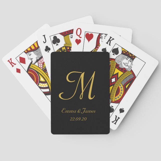 Elegant Monogram Black & Guld Script Namn Casinokort (Baksidan)