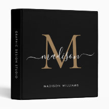 Elegant Monogram Black Guld Script Office School