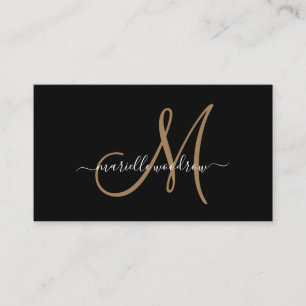 Elegant Monogram Black Guld-skript Namn Visitkort