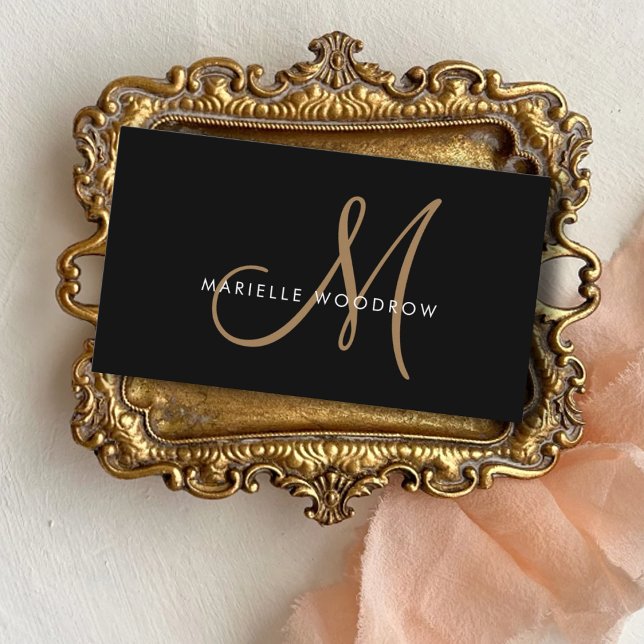 Elegant Monogram Black Guld-skript Namn Visitkort (Skapare uppladdad)