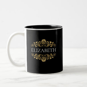 Elegant Monogram Black Guld Två-Tonad Mugg