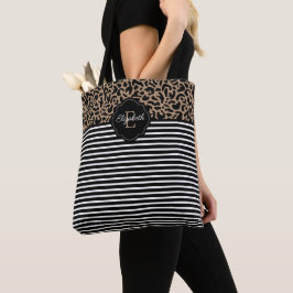 Elegant Monogram black Leopard Animal Print Tote B Tygkasse