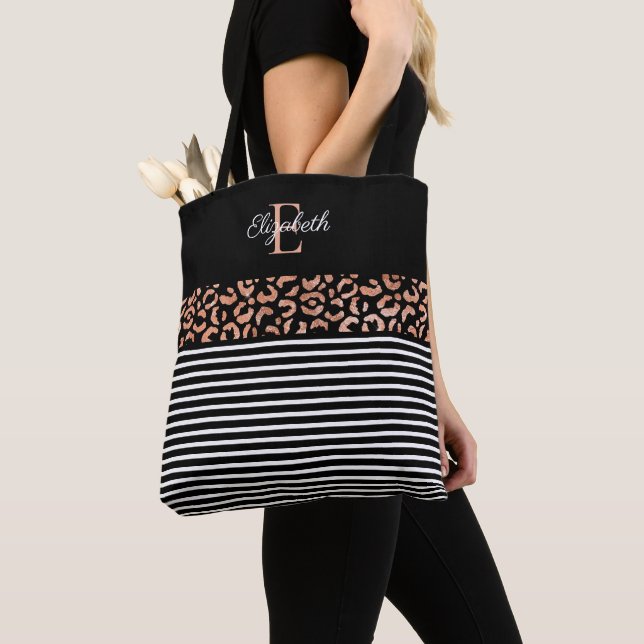 Elegant Monogram black Leopard Animal Print Tote B Tygkasse (Närbild)