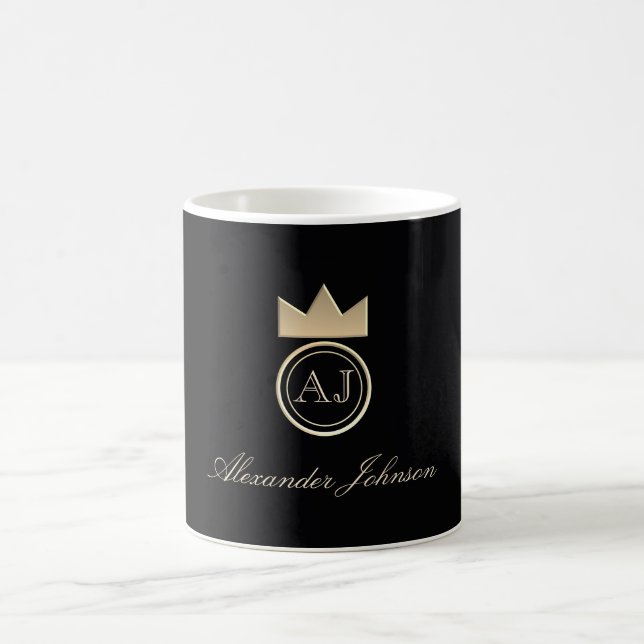 Elegant Monogram Black och Guld Kaffemugg (Center)