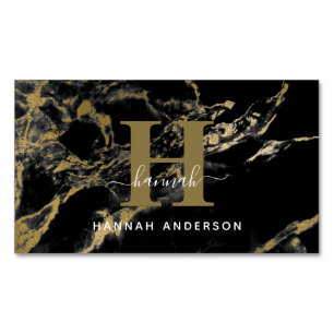 Elegant Monogram Black och Guld Magnetiska Visitkort