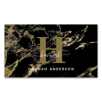 Elegant Monogram Black och Guld  Magnetiska Visitkort