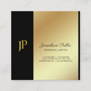 Elegant Monogram Black och Guld Plain Luxury Fyrkantigt Visitkort