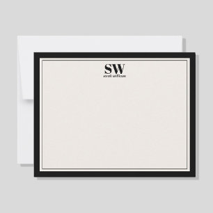 Elegant Monogram Black och Ivory Gräns minimalist Anteckningskort