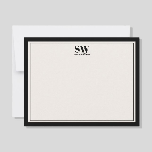 Elegant Monogram Black och Ivory Gräns minimalist Anteckningskort (Skapare uppladdad)