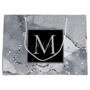 Elegant Monogram Black och Silver Birthday