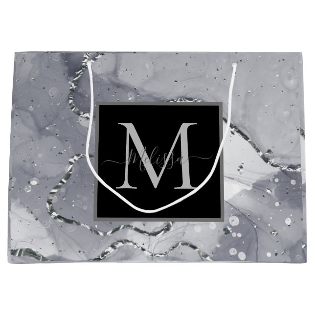 Elegant Monogram Black och Silver Birthday (Framsidan)
