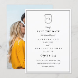 Elegant Monogram Black Vapensköld Foto Spara datum Datumet