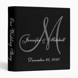 Elegant Monogram Black & White Bröllop Binder