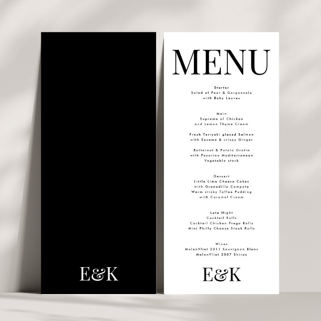 Elegant Monogram Black White Bröllop BOLD BIG Meny (Skapare uppladdad)