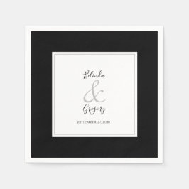 Elegant Monogram Black & White Bröllop Pappersservett