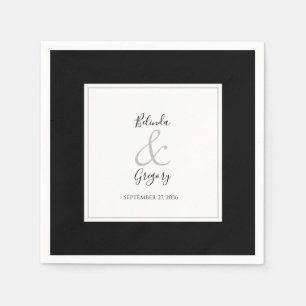 Elegant Monogram Black & White Bröllop Pappersservett