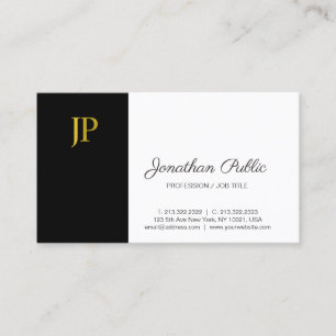 Elegant Monogram Black White Guld Modern Plain Visitkort