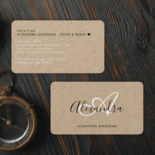 Elegant Monogram Black White Script Namn Kraft Visitkort