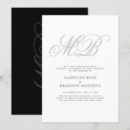 Elegant Monogram Black White Virtuella Bröllop Inbjudningar