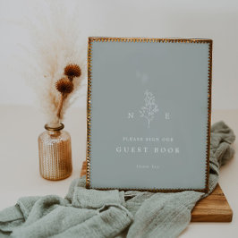 Elegant monogram blad salvia gästbok bröllopsskylt poster