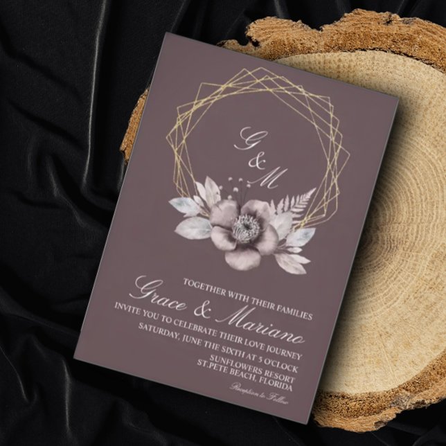 Elegant monogram blommig mauve bröllopsinbjudan inbjudningar (Skapare uppladdad)