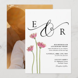 Elegant Monogram Blommig Vildblommor Foto Bröllop Inbjudningar