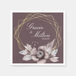 Elegant Monogram Blommigt Mauve Bröllop Pappersservett