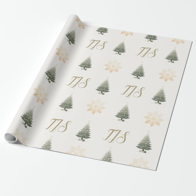 Elegant Monogram Blommigt Snowflake Julgran Presentpapper (Utrullad)