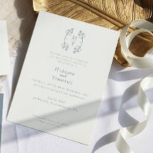 Elegant Monogram Blommigt Vapensköld Dusty Blue Br