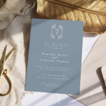 Elegant Monogram Blommigt Vapensköld Dusty Blue Br